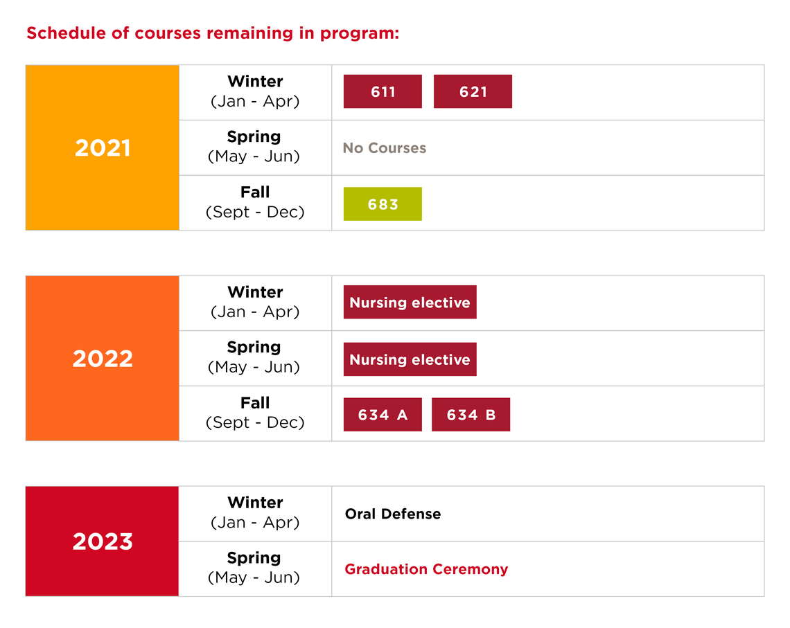 Schedule of courses remaining in program: Schedule of courses remaining in program