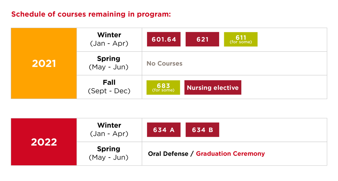 Schedule of courses remaining in program